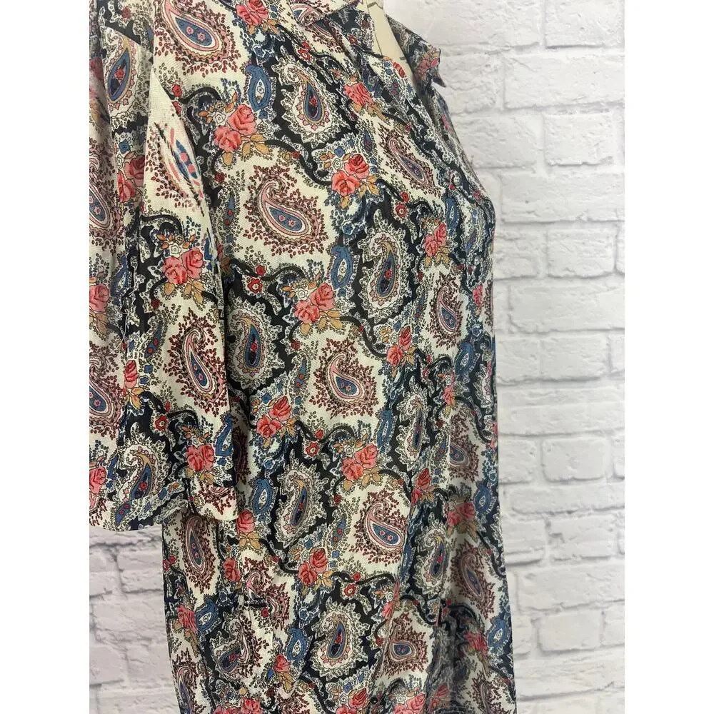 Amang NY Sheer Vibrant Paisley Print Boho Flowy Blouse - Picture 3 of 8
